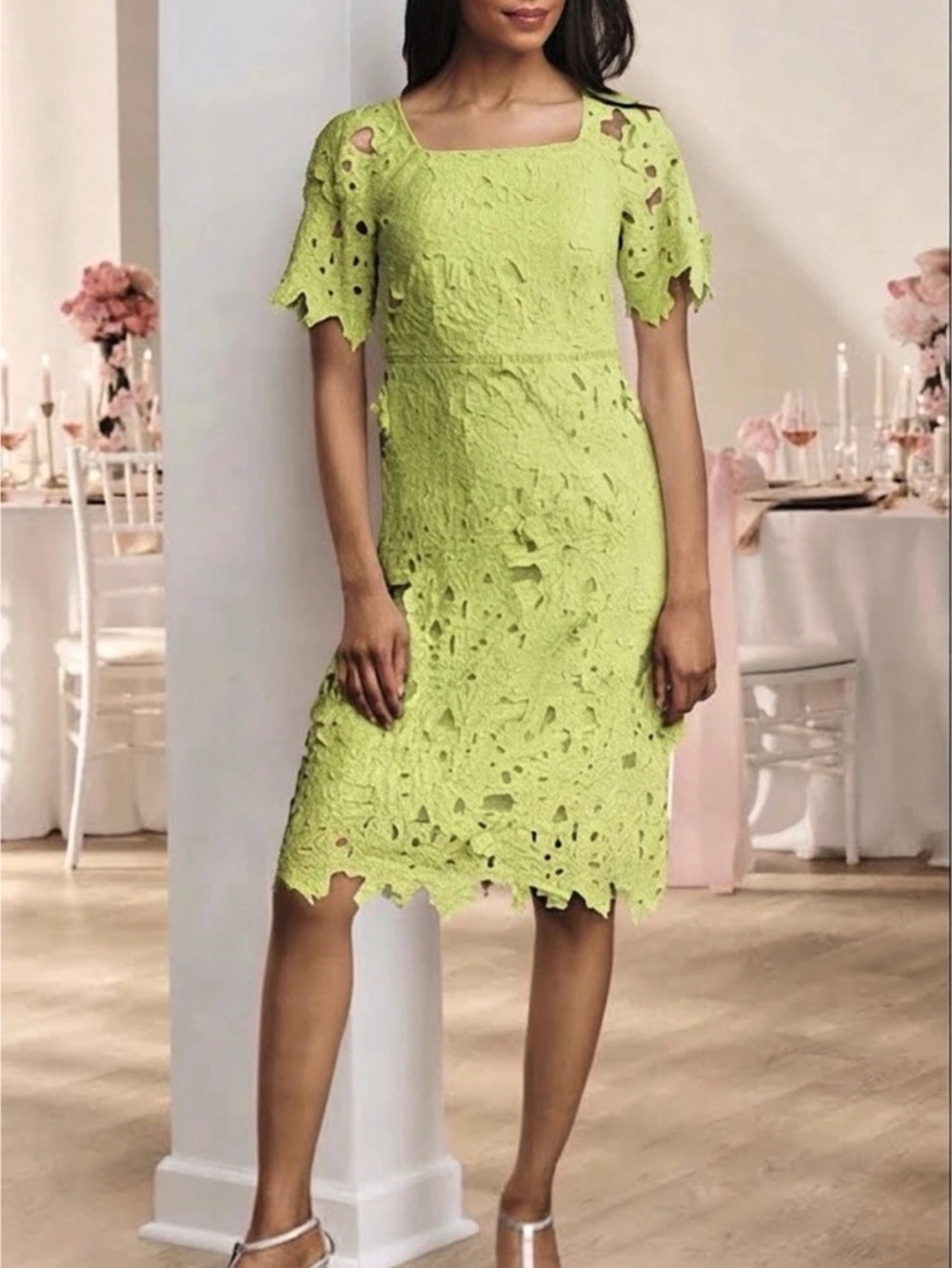 Moonlight Velvet Floral Lace Mini Dress in Green Size 6